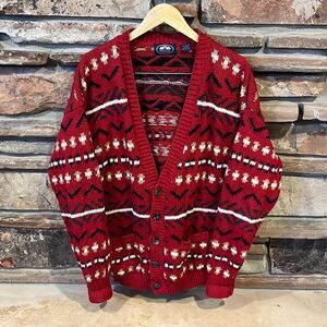 Vintage British Khaki by Robert Lighton Red Cotton Knit Cardigan